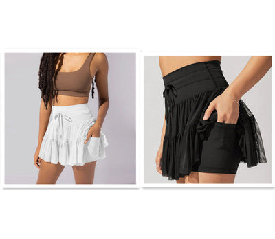 Mini-jupe taille haute pour femme avec plis et short intégré