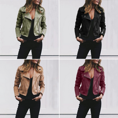 Giacca biker da donna in pelle scamosciata