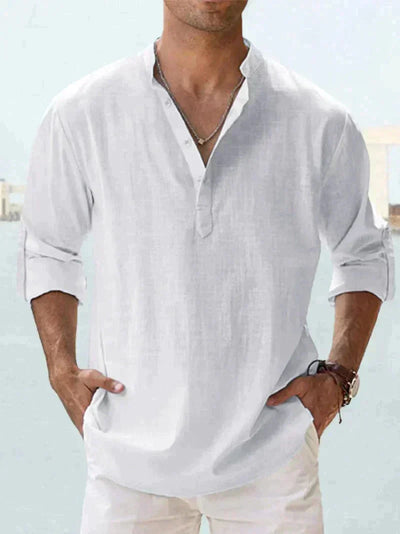 Camisa de verano de mezcla de lino para hombre - Manga larga - Primavera, Verano