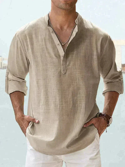 Camisa de verano de mezcla de lino para hombre - Manga larga - Primavera, Verano