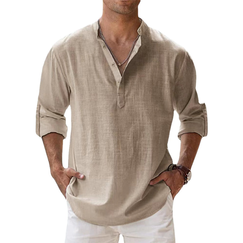 Lunari - Chemise homme en lin à col Henley