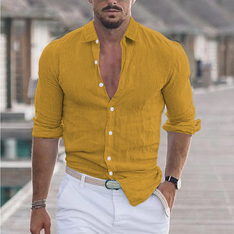 Samuel - Chemise homme en lin à col rabattu