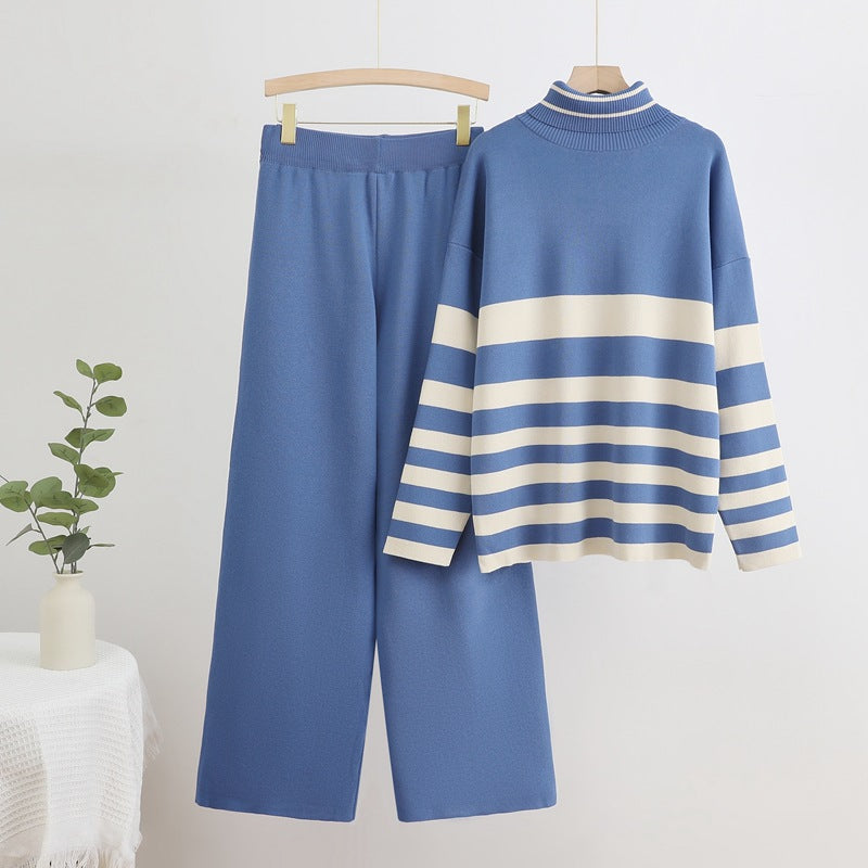 Isabelle-mode | Conjunto de punto con jersey de cuello alto y pantalón ancho