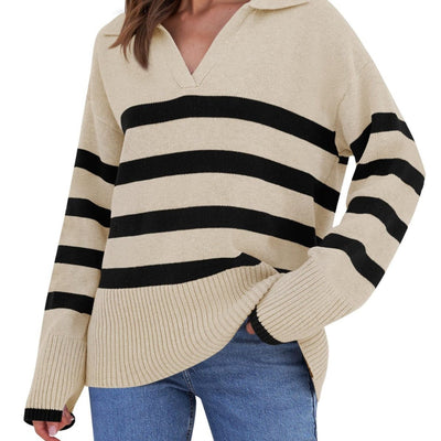 Suéter de punto con cuello a rayas para mujer | Perfecto para todas las estaciones 