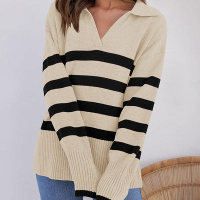 Suéter de punto con cuello a rayas para mujer | Perfecto para todas las estaciones 