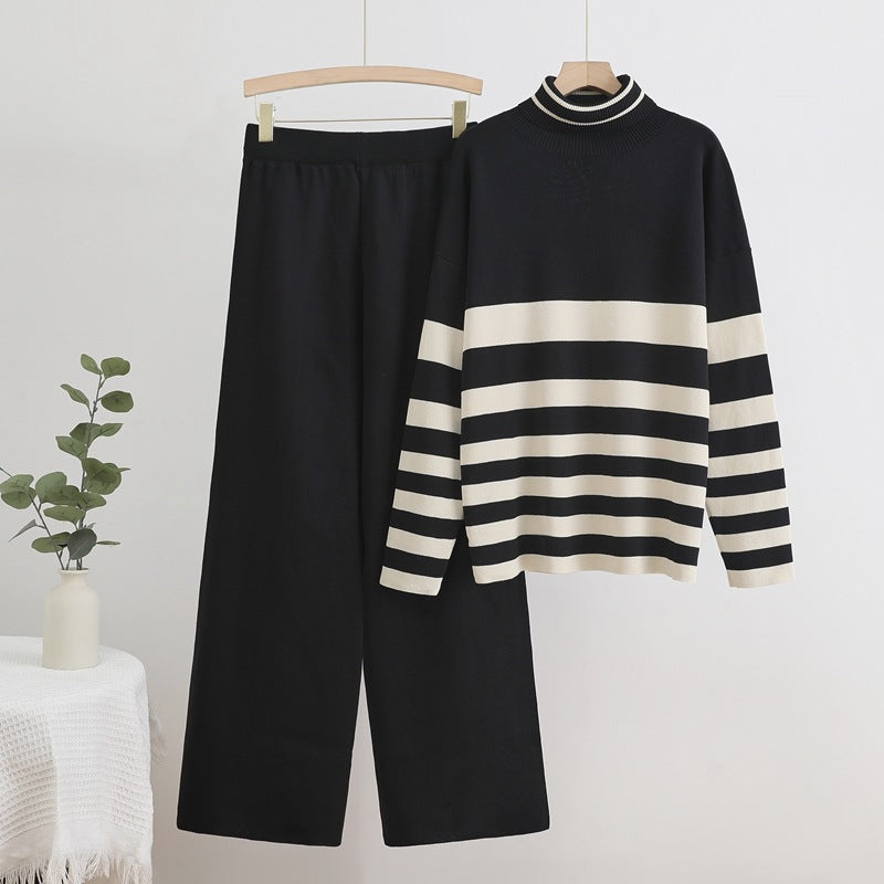 Isabelle-mode | Conjunto de punto con jersey de cuello alto y pantalón ancho