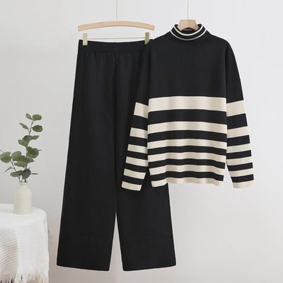 Isabelle-mode | Conjunto de punto con jersey de cuello alto y pantalón ancho