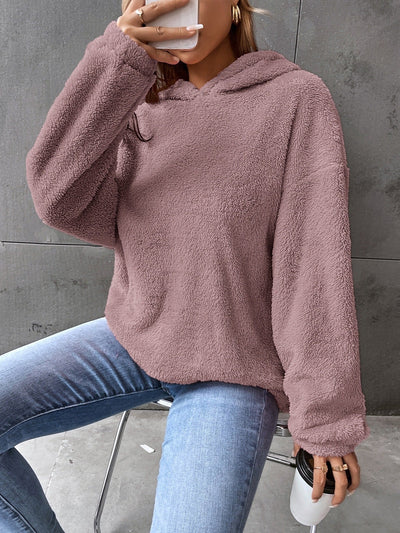 Felpa con cappuccio da donna - Pullover in pile - Modello corto - Vestibilità comoda - Maniche lunghe