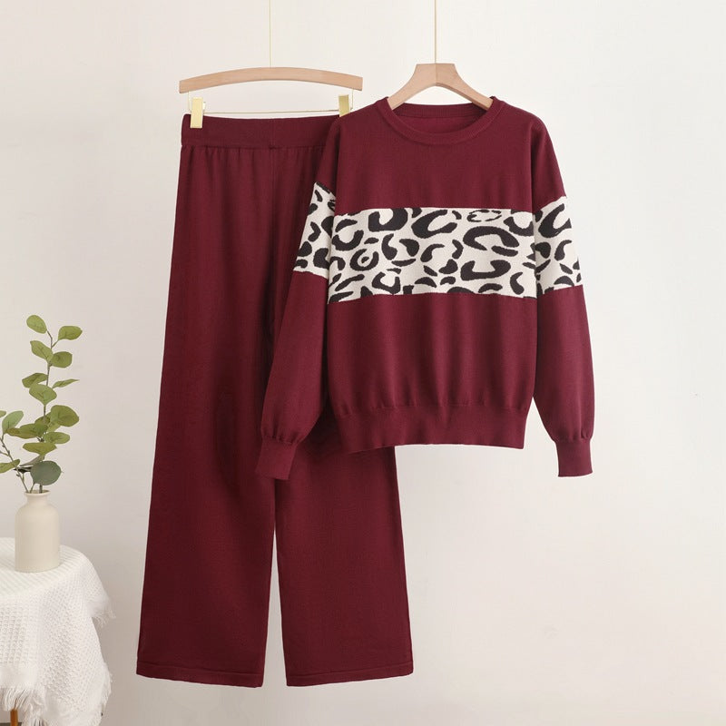 Moda perfecta | Conjunto de punto de cintura alta con jersey con estampado de leopardo 