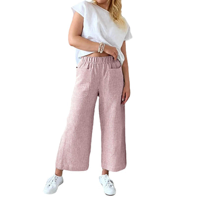 Melissa - Pantalon de loisirs large à rayures en coton et lin