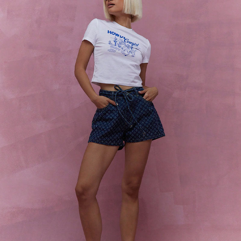 Shorts vaqueros para mujer - Cintura alta - Corte holgado - Cordón ajustable - Diseño de cinco bolsillos