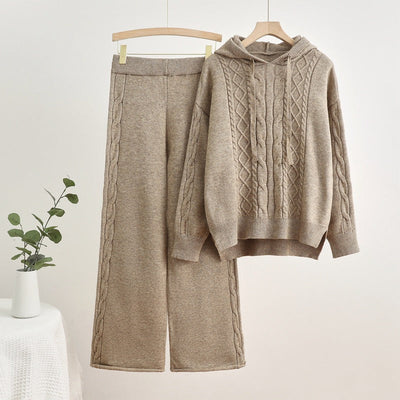 Parfait pour la mode | Ensemble sweat à capuche en tricot côtelé et pantalon large