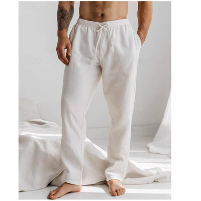 Pantalon en lin pour homme, coupe confortable, léger et respirant