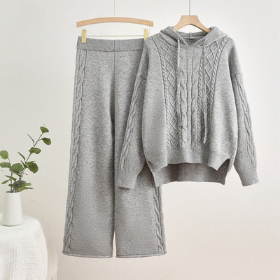 Parfait pour la mode | Ensemble sweat à capuche en tricot côtelé et pantalon large