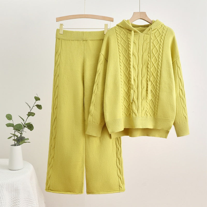 Parfait pour la mode | Ensemble sweat à capuche en tricot côtelé et pantalon large