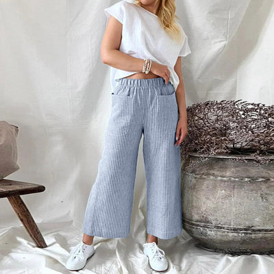 Melissa - Pantalon de loisirs large à rayures en coton et lin