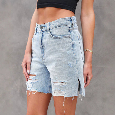 Short en jean pour femme - Coupe décontractée - Effet vieilli - Longueur bermuda