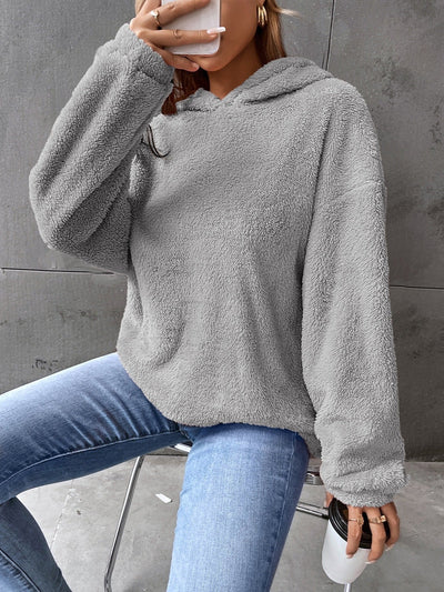 Felpa con cappuccio da donna - Pullover in pile - Modello corto - Vestibilità comoda - Maniche lunghe