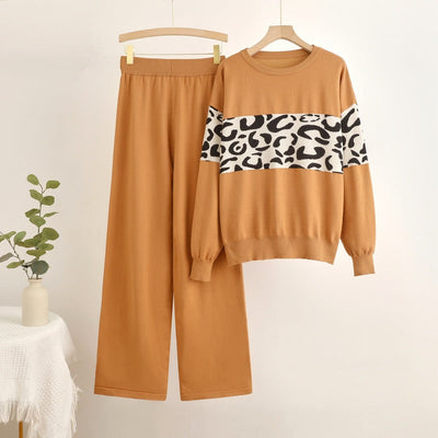 Moda perfecta | Conjunto de punto de cintura alta con jersey con estampado de leopardo 