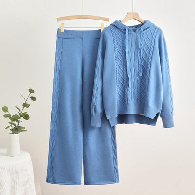 Parfait pour la mode | Ensemble sweat à capuche en tricot côtelé et pantalon large