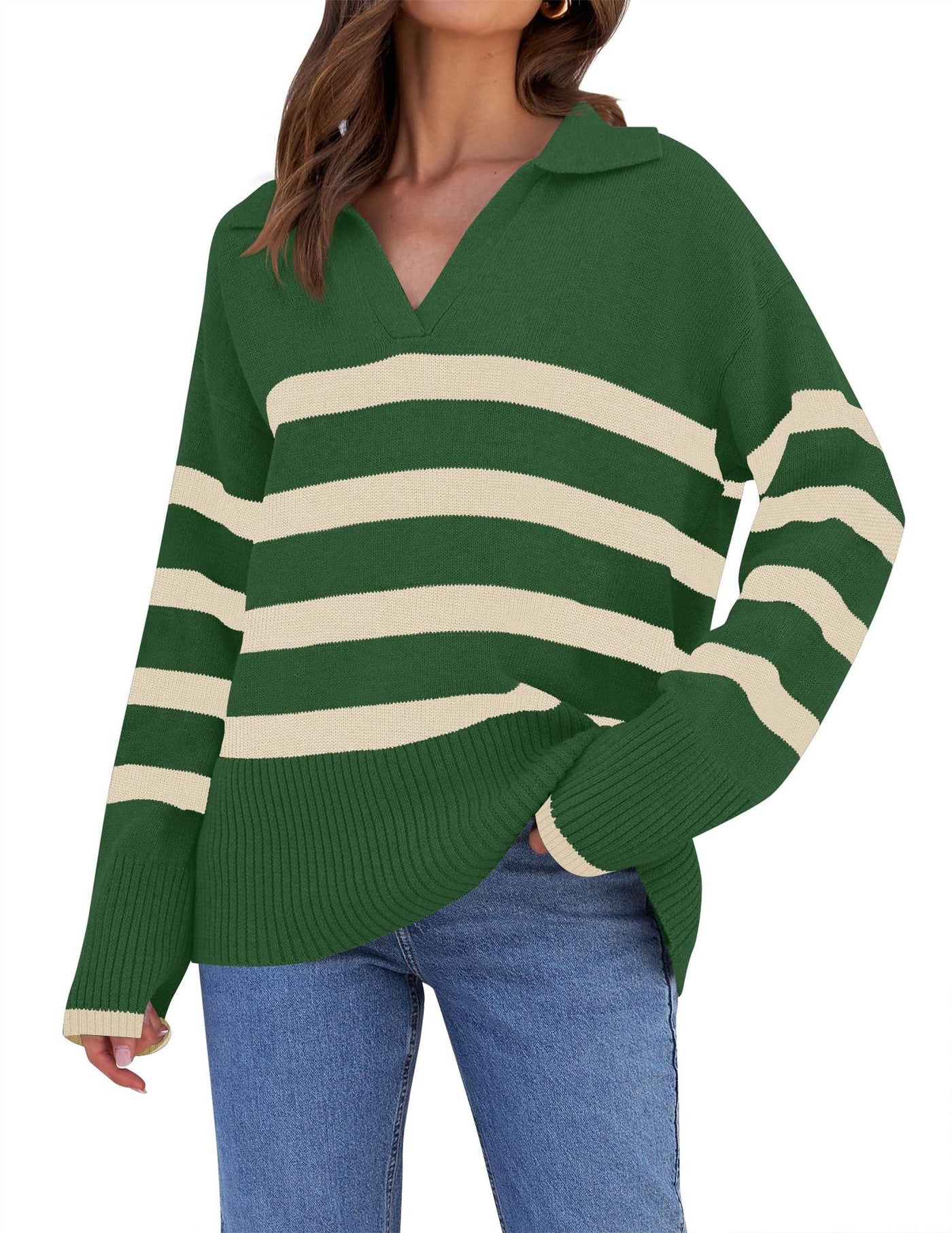 Suéter de punto con cuello a rayas para mujer | Perfecto para todas las estaciones 