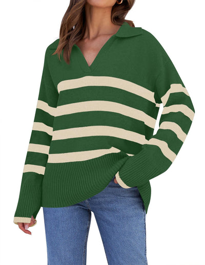 Suéter de punto con cuello a rayas para mujer | Perfecto para todas las estaciones 