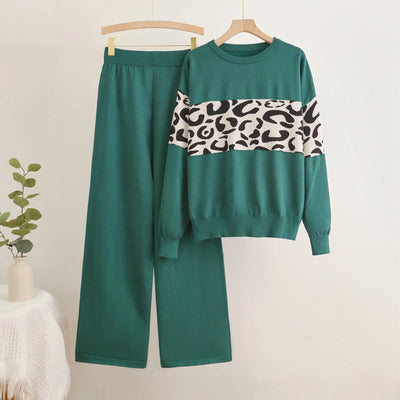 Moda perfecta | Conjunto de punto de cintura alta con jersey con estampado de leopardo 