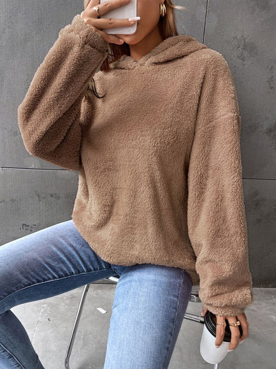 Felpa con cappuccio da donna - Pullover in pile - Modello corto - Vestibilità comoda - Maniche lunghe