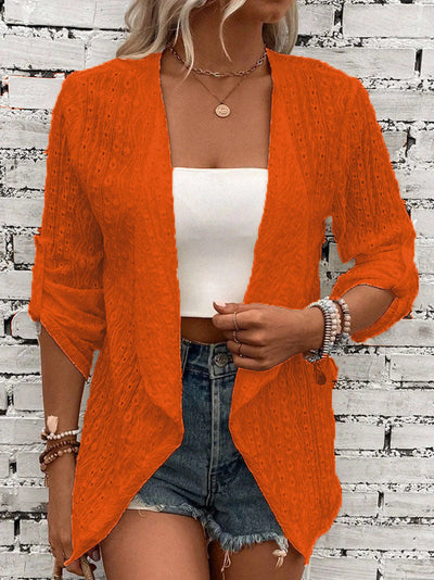 Cárdigan bohemio de crochet abierto y ligero para mujer.