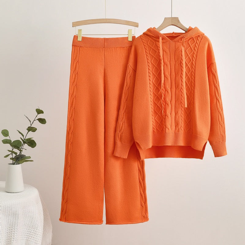 Parfait pour la mode | Ensemble sweat à capuche en tricot côtelé et pantalon large