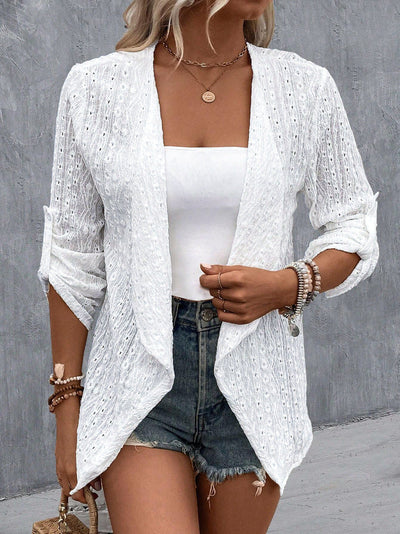 Cárdigan bohemio de crochet abierto y ligero para mujer.