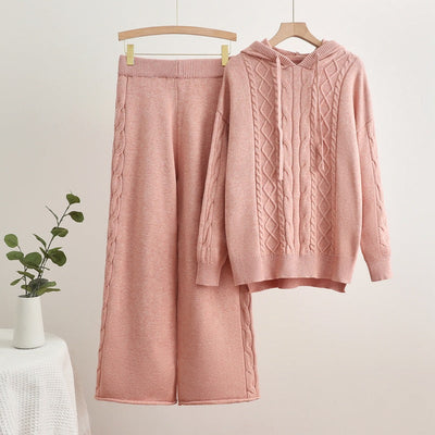Parfait pour la mode | Ensemble sweat à capuche en tricot côtelé et pantalon large