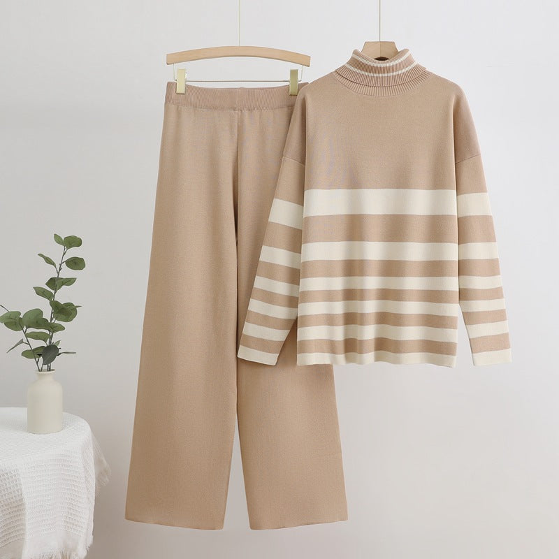 Isabelle-mode | Conjunto de punto con jersey de cuello alto y pantalón ancho