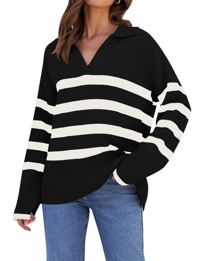 Suéter de punto con cuello a rayas para mujer | Perfecto para todas las estaciones 