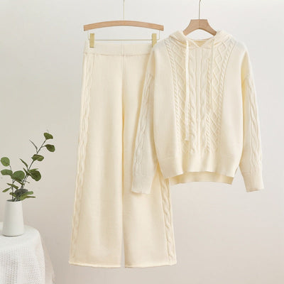 Parfait pour la mode | Ensemble sweat à capuche en tricot côtelé et pantalon large