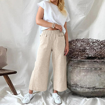 Melissa - Pantalon de loisirs large à rayures en coton et lin