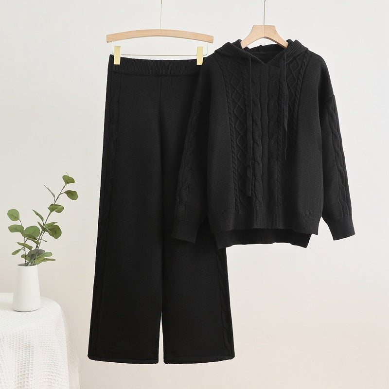Parfait pour la mode | Ensemble sweat à capuche en tricot côtelé et pantalon large
