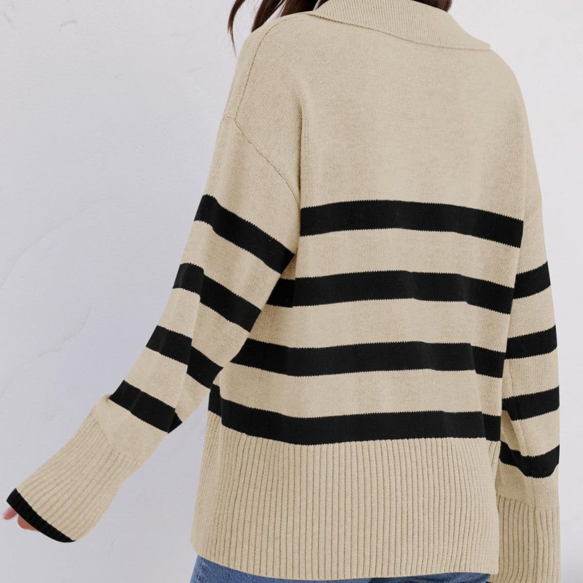 Suéter de punto con cuello a rayas para mujer | Perfecto para todas las estaciones 