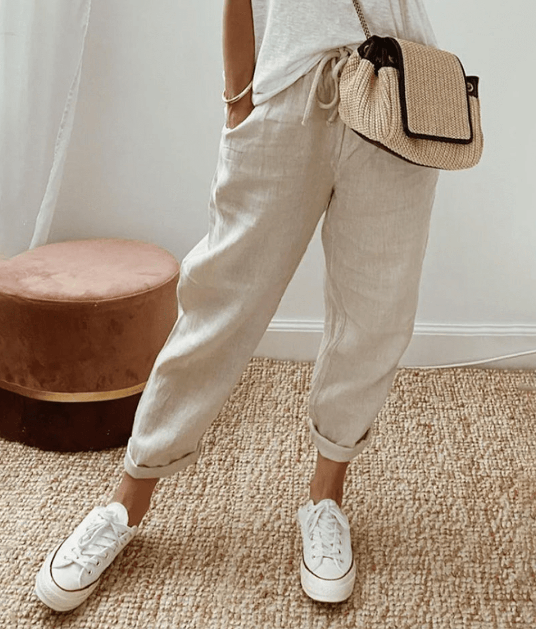RIVE - Pantalones elegantes de algodón y lino
