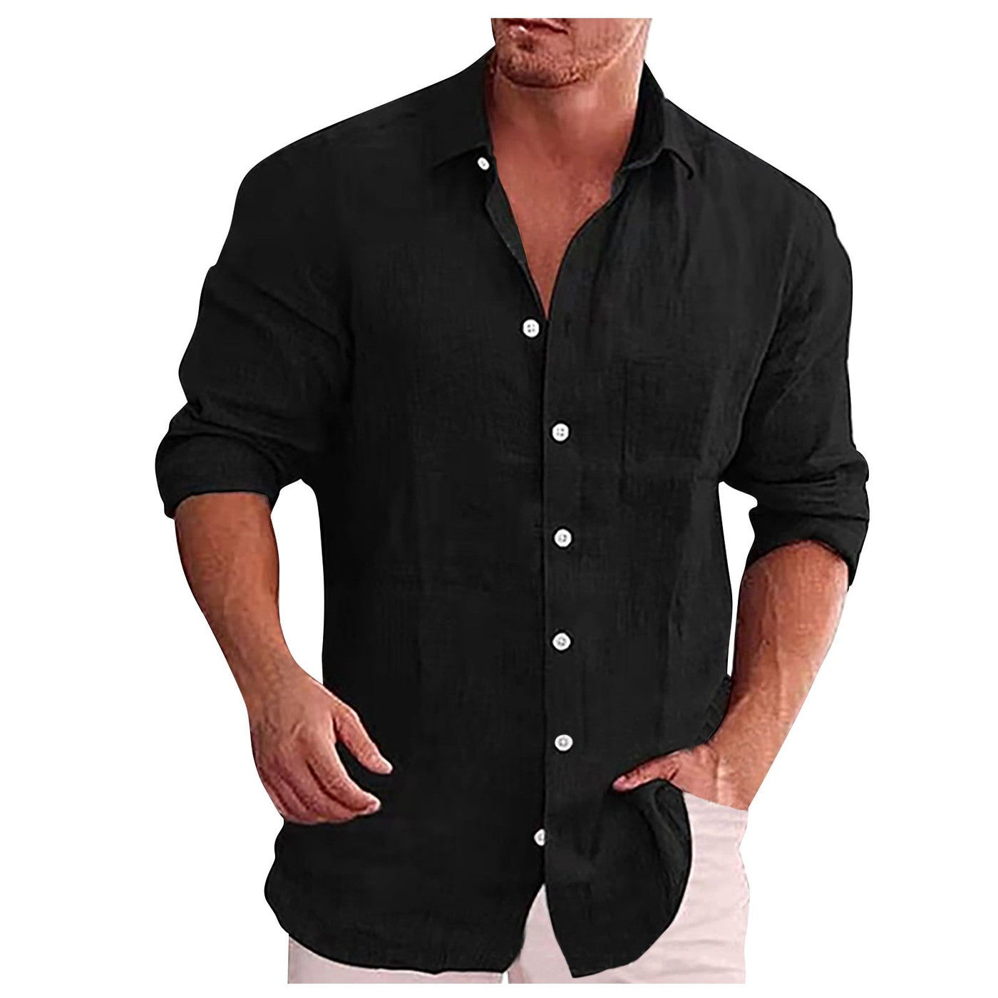Camisa de lino de hombre con cuello vuelto