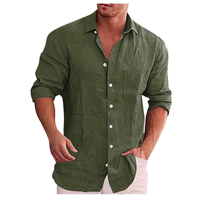 Camisa de lino de hombre con cuello vuelto