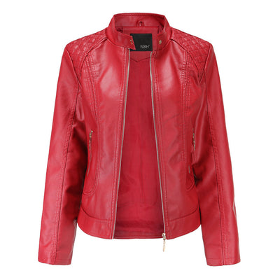 Veste en cuir PU avec cou féminin élevé