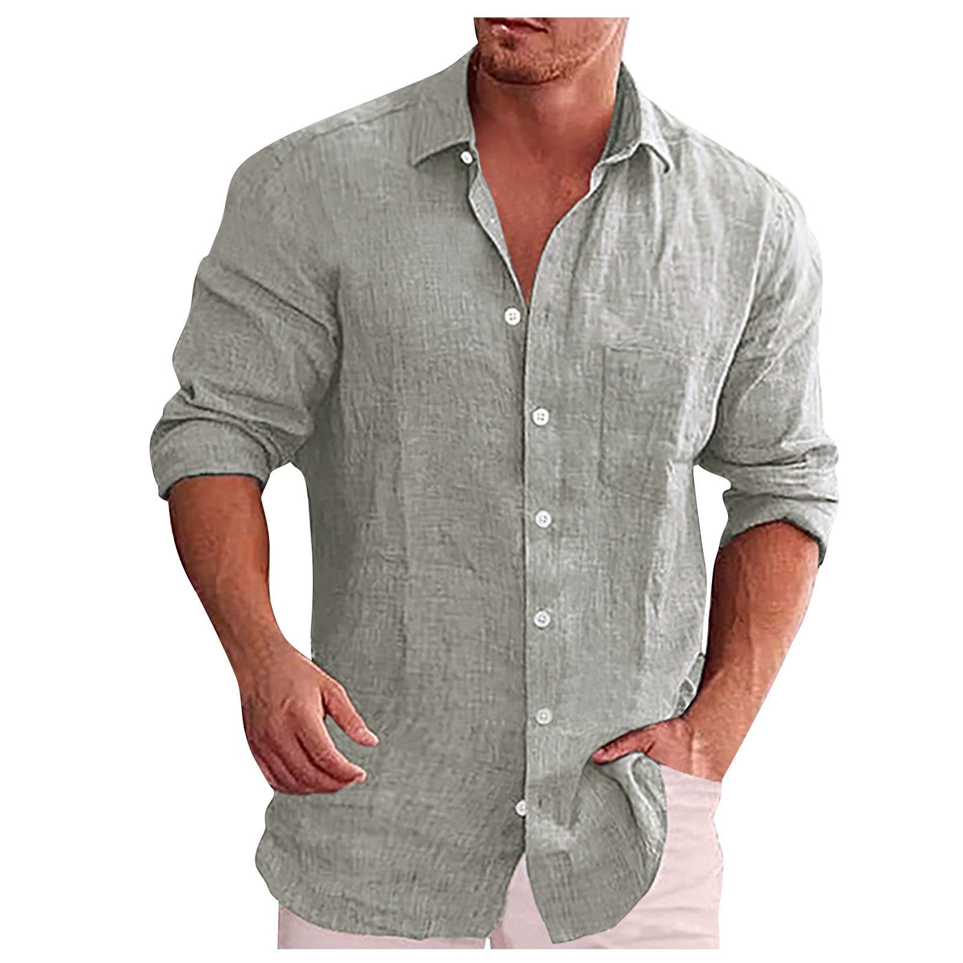 Camisa de lino de hombre con cuello vuelto