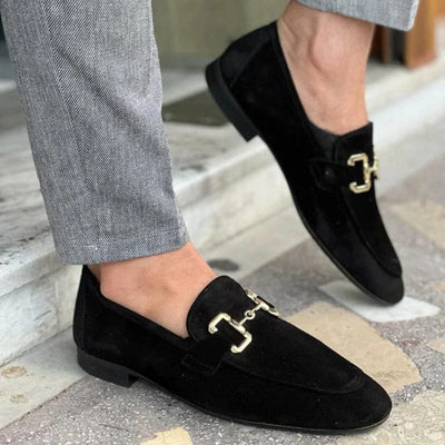 Negro - Mocasines de ante con hebilla de metal