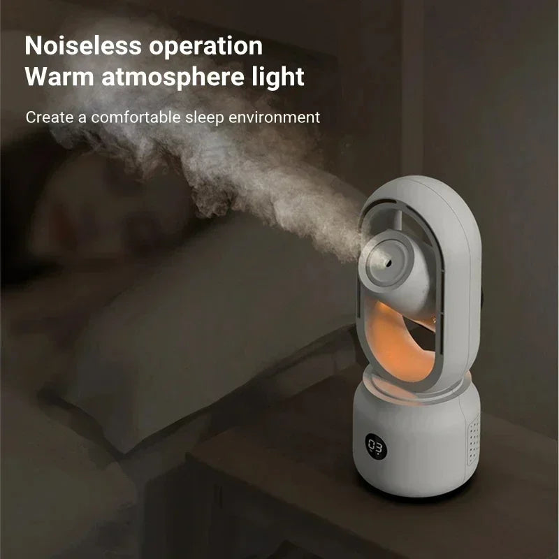 Ventilateur sans pales avec veilleuse et fonction pulvérisation - Silencieux et portable pour chambre et bureau