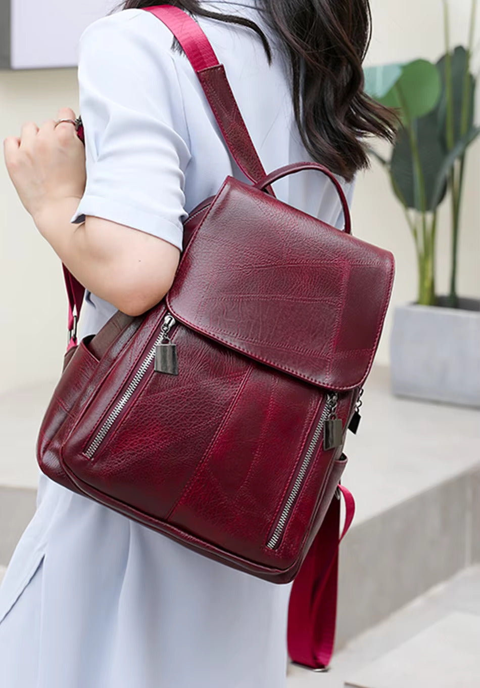 Zaino da donna in pelle alla moda | Borsa antifurto | Roswitha