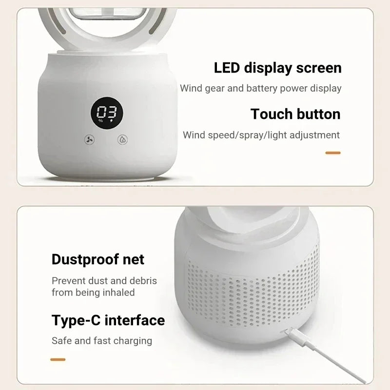 Ventilateur sans pales avec veilleuse et fonction pulvérisation - Silencieux et portable pour chambre et bureau