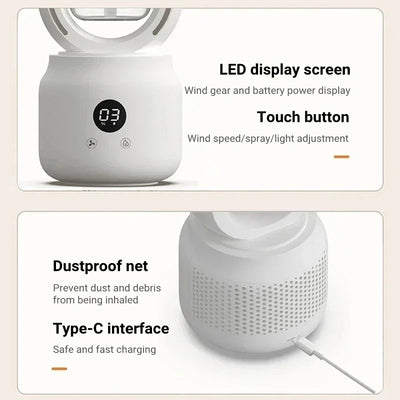 Ventilateur sans pales avec veilleuse et fonction pulvérisation - Silencieux et portable pour chambre et bureau
