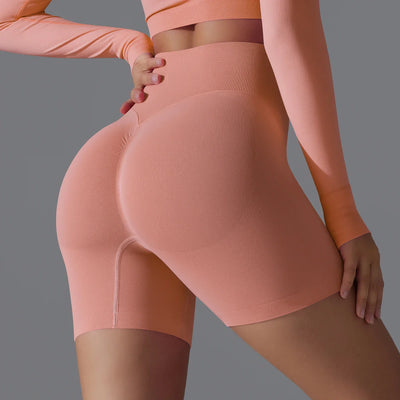 Leonida - Pantaloncini da allenamento senza cuciture con vita alta per donna