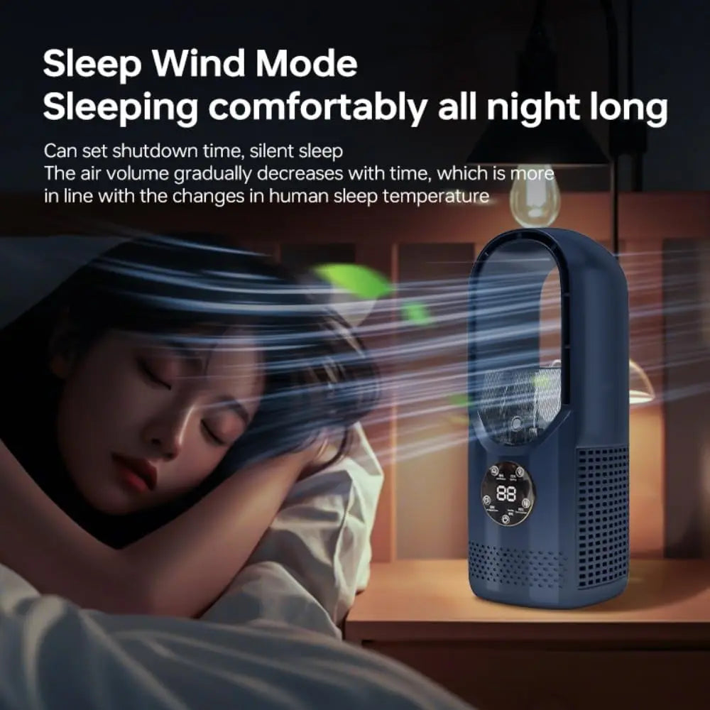 Ventilateur sans pales avec humidificateur et lumière RVB - Silencieux et sans fil pour la maison et les voyages
